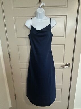 Ann Taylor Navy Cowl Neck Slip Midi Dress